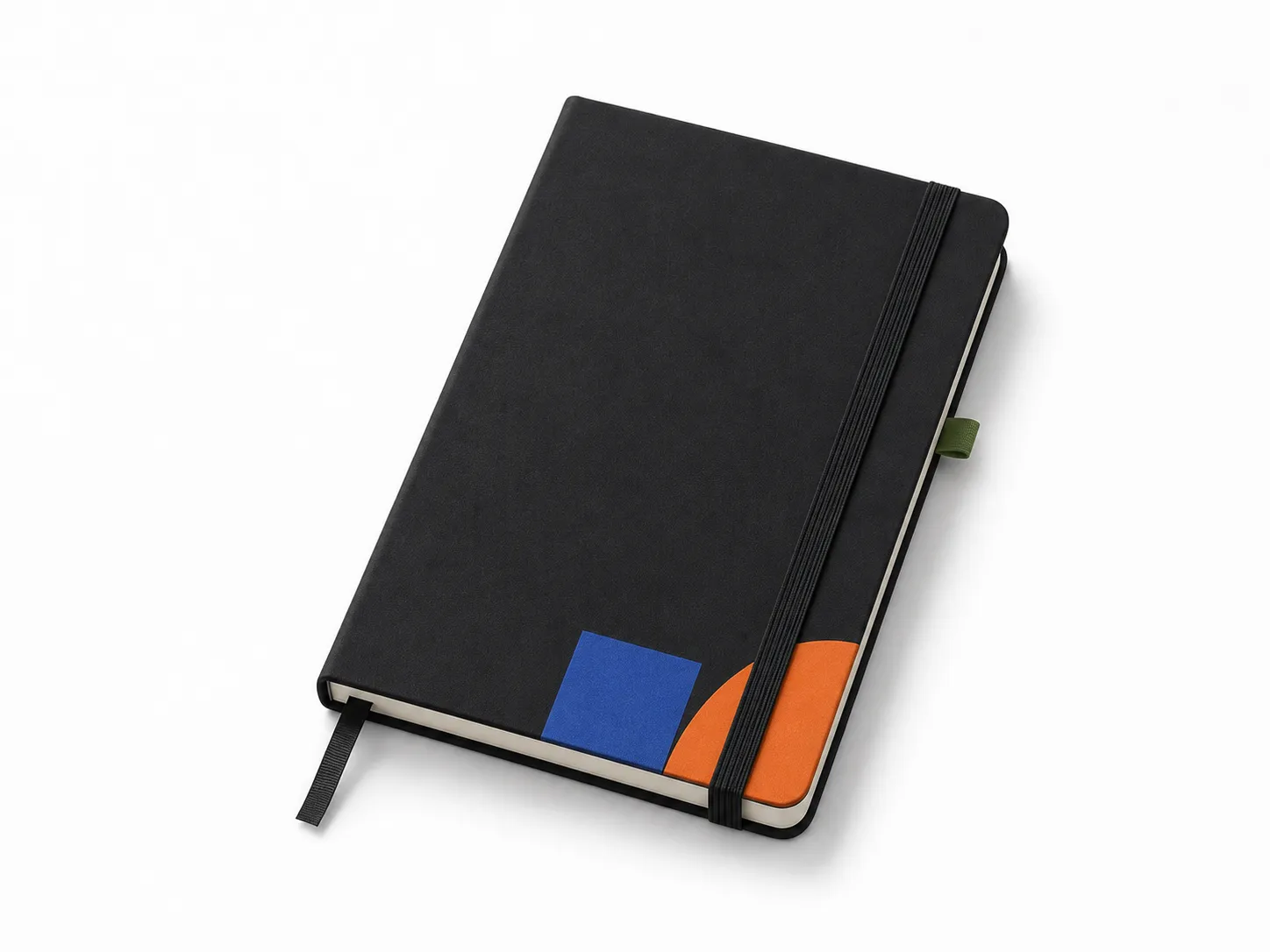 Caderno preto capa dura com apliques geométricos